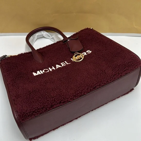 Michael Kors Medium SHEARLING MIRELLA ToteShoulder Bag Sherpa Oxblood NWT